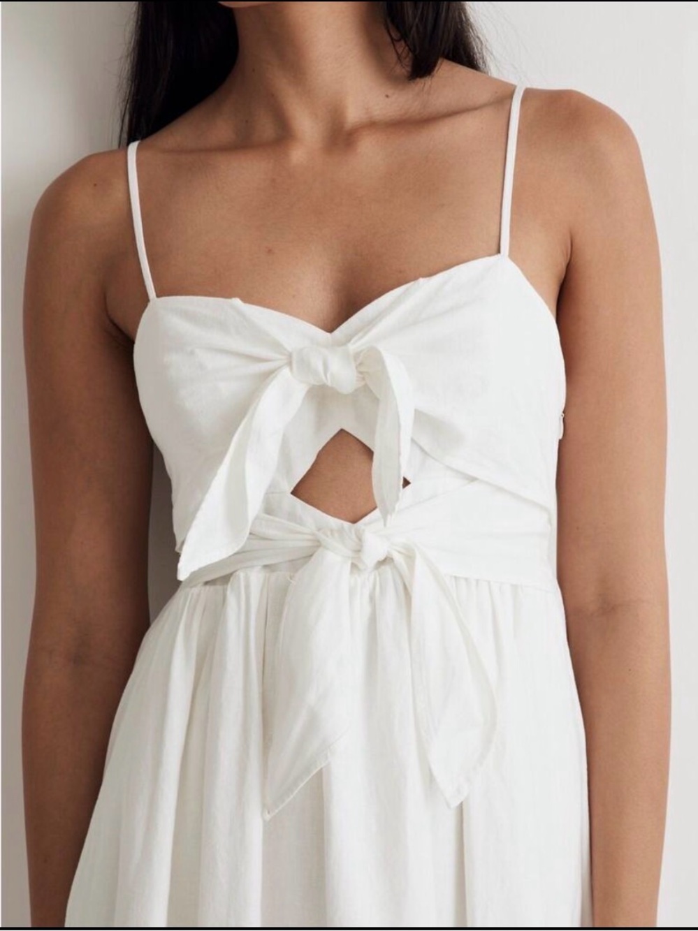 Madewell White Linen Blend Midi Dress Sweetheart Cutout Tie Back 10 - Picture 2 of 16